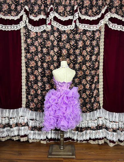 Novelty A-Line Strapless Birthday Party Outfit Sequins Applique Ruffled Tulle Homecoming Dress AP2442