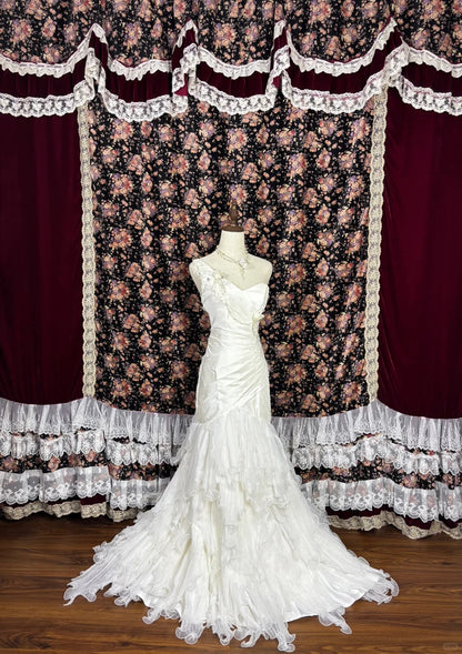 Classical One-Shoulder Mermaid Bridal Gowns Sequins Beading Rhinestone Applique Wedding Dress AP2443