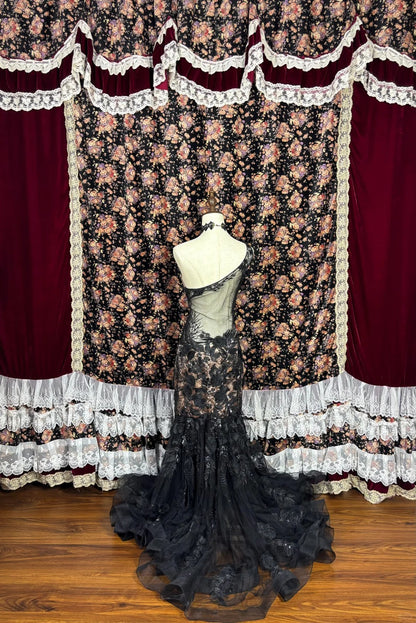 Glam Mermaid One-Shoulder Evening Gowns Sequins Applique Handmade Flowers Beading Prom Dress AP2444