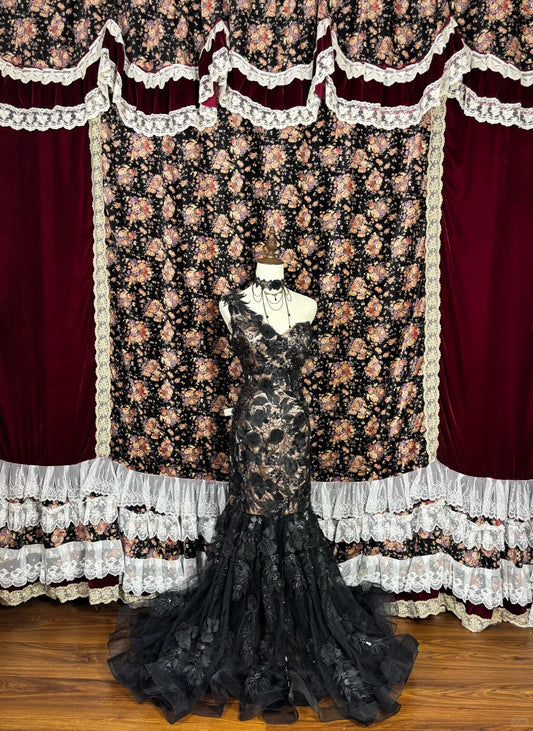 Glam Mermaid One-Shoulder Evening Gowns Sequins Applique Handmade Flowers Beading Prom Dress AP2444