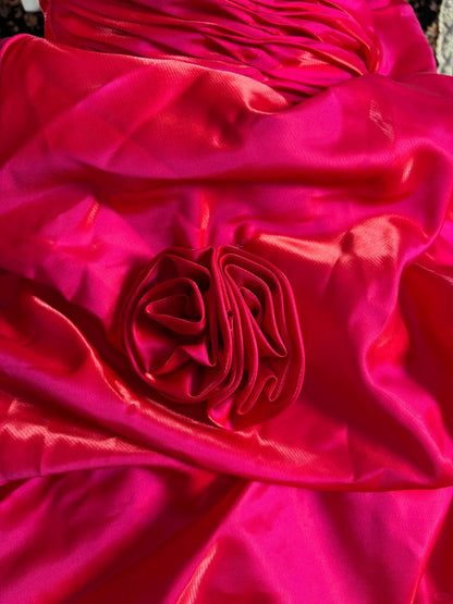 Stunning A-Line Formal Dresses Strapless Handmade Flowers Ruched Long Prom Dress AP2445