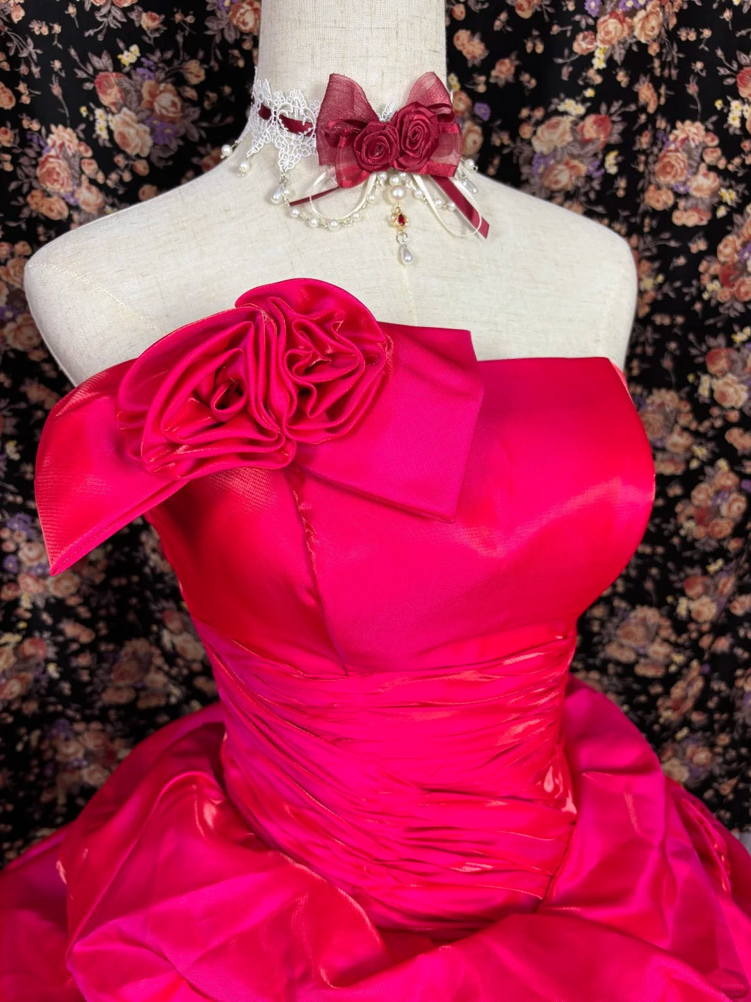 Stunning A-Line Formal Dresses Strapless Handmade Flowers Ruched Long Prom Dress AP2445