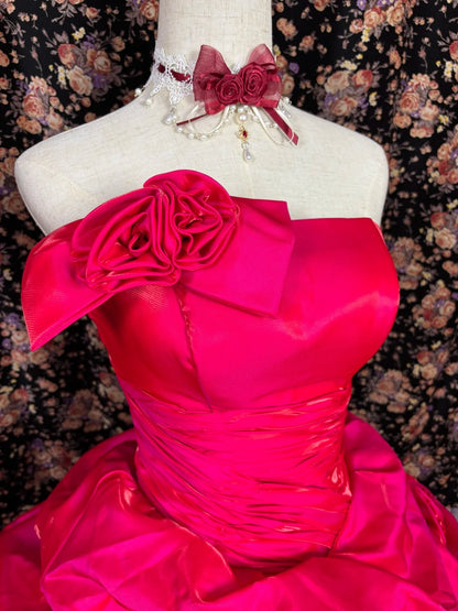 Stunning A-Line Formal Dresses Strapless Handmade Flowers Ruched Long Prom Dress AP2445