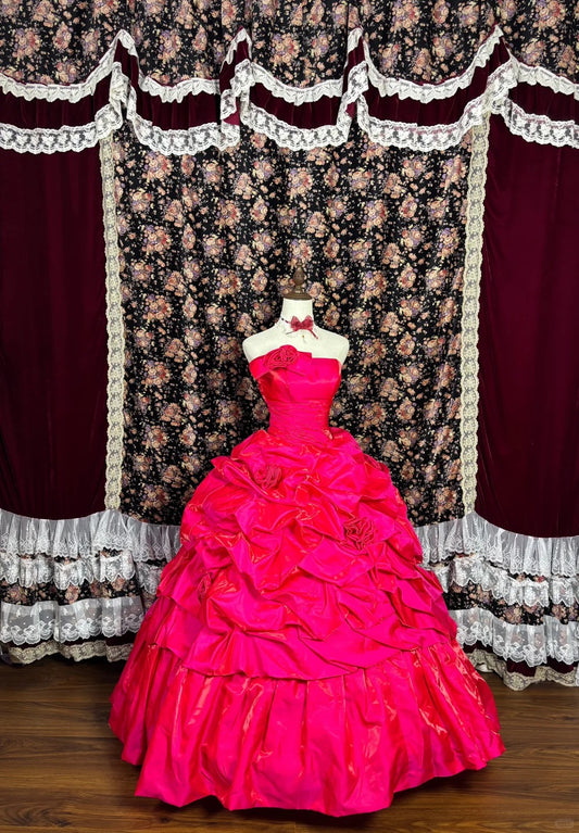 Stunning A-Line Formal Dresses Strapless Handmade Flowers Ruched Long Prom Dress AP2445