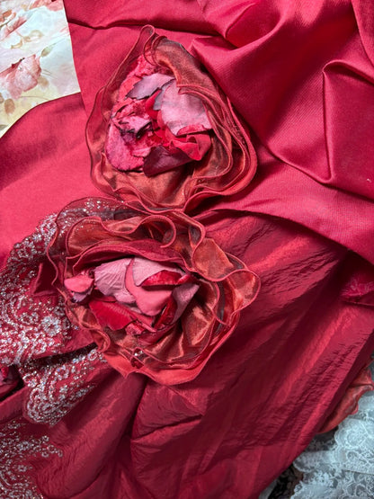 Alluring Strapless A-Line Formal Dresses Handmade Flowers Applique Sequins Beaded Prom Dress AP2448