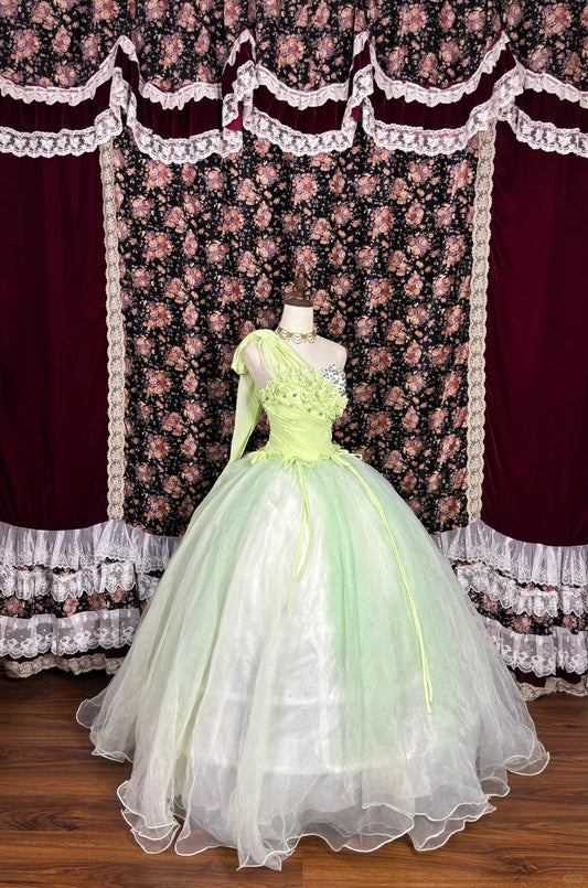 Novelty One-Shoulder A-Line Evening Gowns Sequins Bow Handmade Flowers Rhinestone Prom Dress AP2449