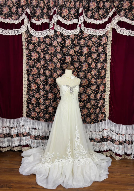 Ethereal A-Line Formal Dresses Strapless Rhinestone Beaded Lace Tulle Appliques Prom Dress AP2452