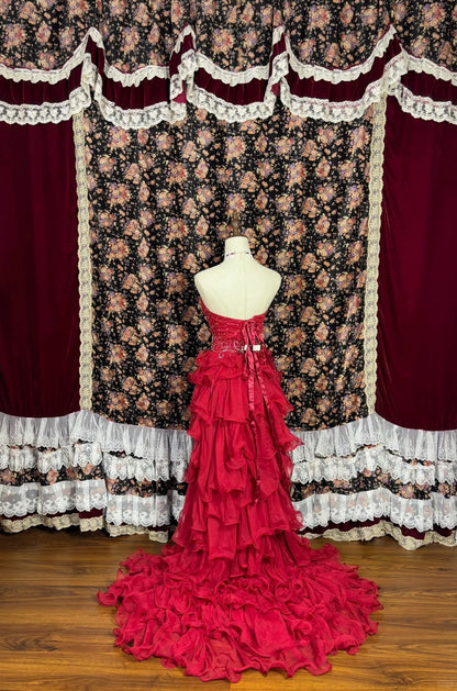 Vibrant Strapless A-Line Birthday Party Outfit Beading Crystals Ruffled Homecoming Dress AP2454