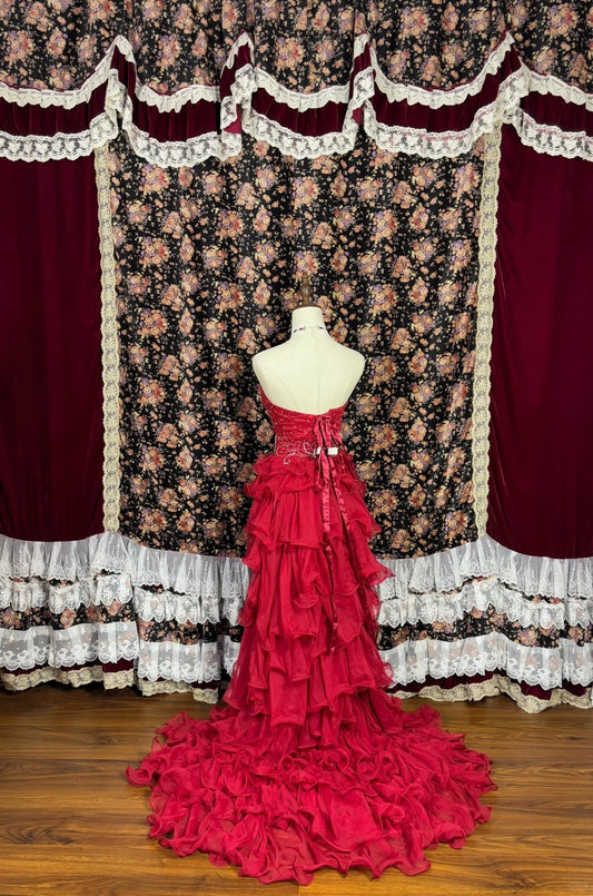 Vibrant Strapless A-Line Birthday Party Outfit Beading Crystals Ruffled Homecoming Dress AP2454