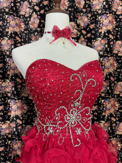 Vibrant Strapless A-Line Birthday Party Outfit Beading Crystals Ruffled Homecoming Dress AP2454