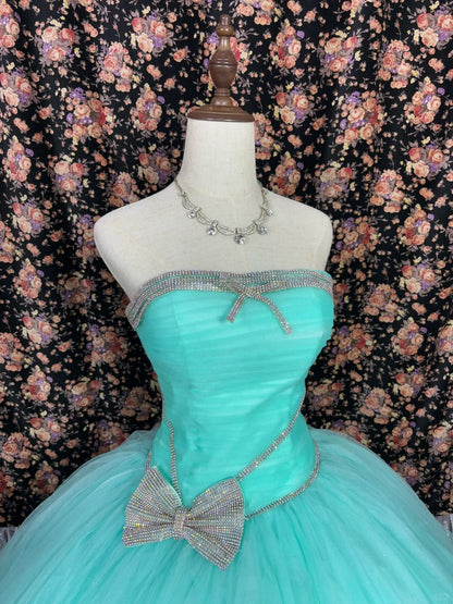 Charming Strapless A-Line Formal Dresses Sequins Bow Tulle Prom Dress AP2455