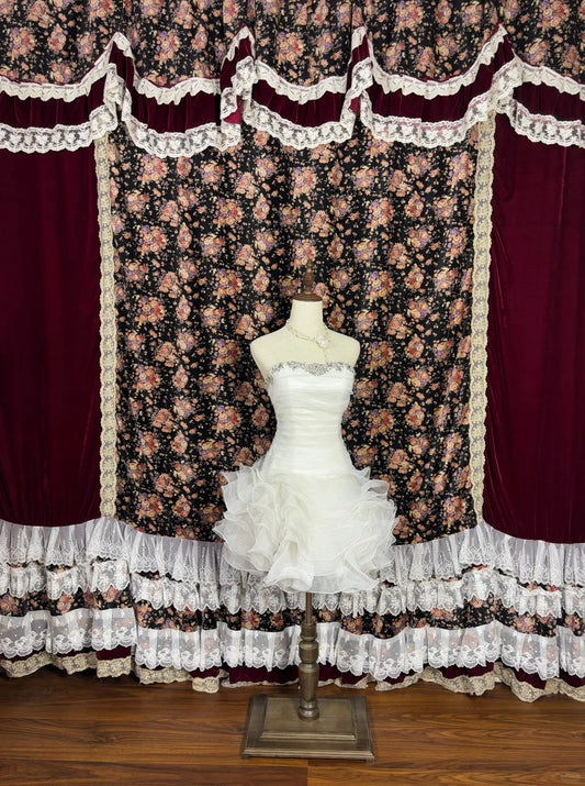 White A-Line Strapless Birthday Party Outfit Beading Crystals Ruffled Tulle Homecoming Dress AP2456