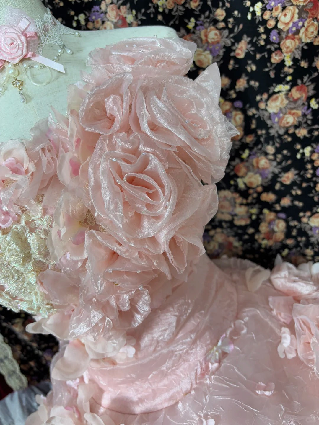 Handmade Flowers A-Line Strapless Formal Dresses Sequins Applique Beaded Pink Prom Dress AP2457