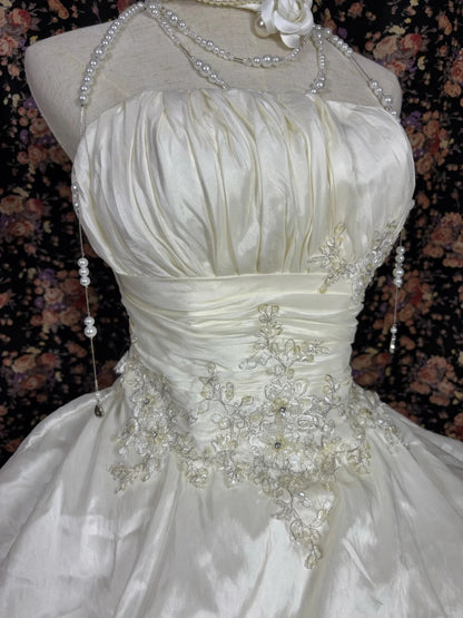 Retro Strapless A-Line Formal Dresses Applique Beaded Lace Tiered Prom Dress AP2458