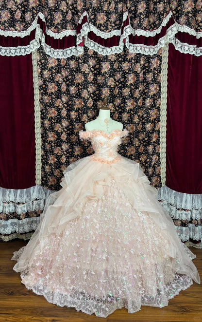 Fabulous Off-Shoulder A-Line Formal Dresses 3D Butterflies Sequins Appliques Beaded Tulle Prom Dress AP2462