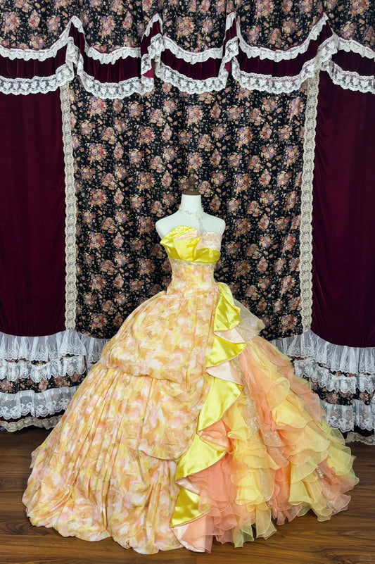 Romantic Strapless A-Line Formal Dresses Sequins Beaded Ruffled Tulle Prom Dress AP2463