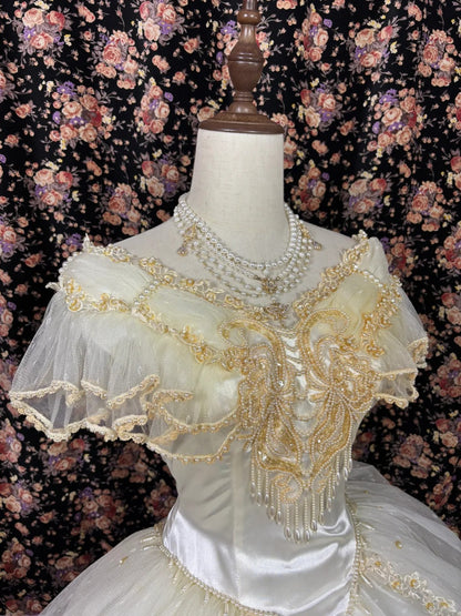 Vintage A-Line Off-Shoulder Formal Dresses Sequins Appliques Beaded Pearls Prom Dress AP2465