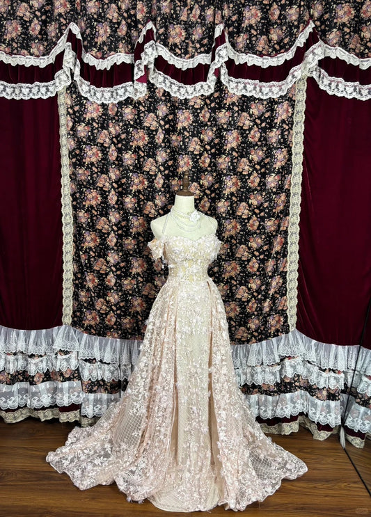 Fashionable A-Line Off-Shoulder Formal Dresses Beaded Lace Appliques Prom Dress AP2475