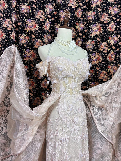 Fashionable A-Line Off-Shoulder Formal Dresses Beaded Lace Appliques Prom Dress AP2475