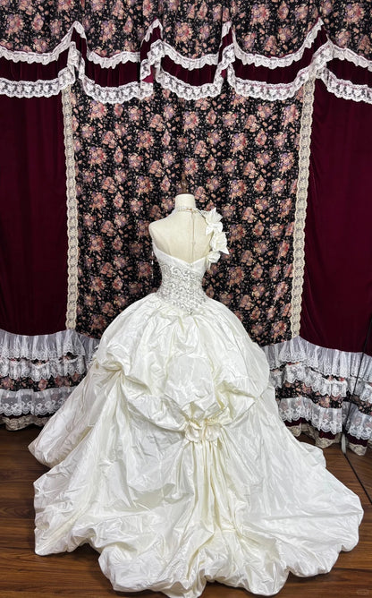 Novelty A-Line One Shoulder Formal Dresses Handmade Flowers Sequins Beaded Crystals Prom Dress AP2478