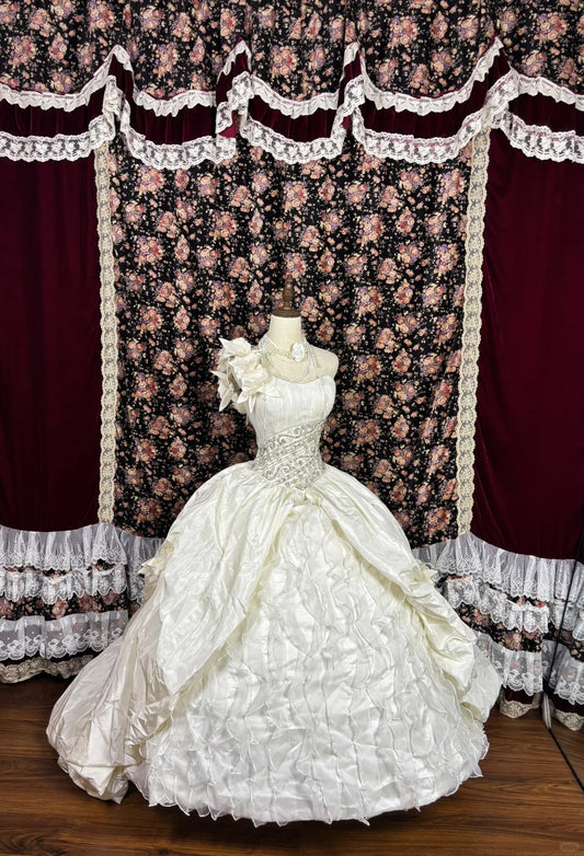 Novelty A-Line One Shoulder Formal Dresses Handmade Flowers Sequins Beaded Crystals Prom Dress AP2478