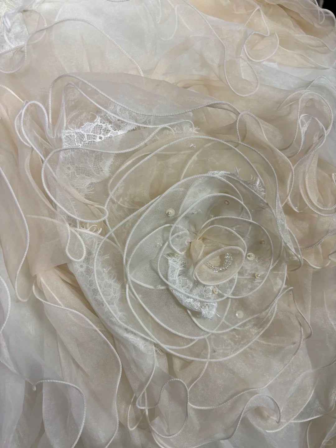 Ethereal Strapless A-Line Bridal Dresses Sequins Beaded Handmade Flowers Ruffled Wedding Dress AP2481