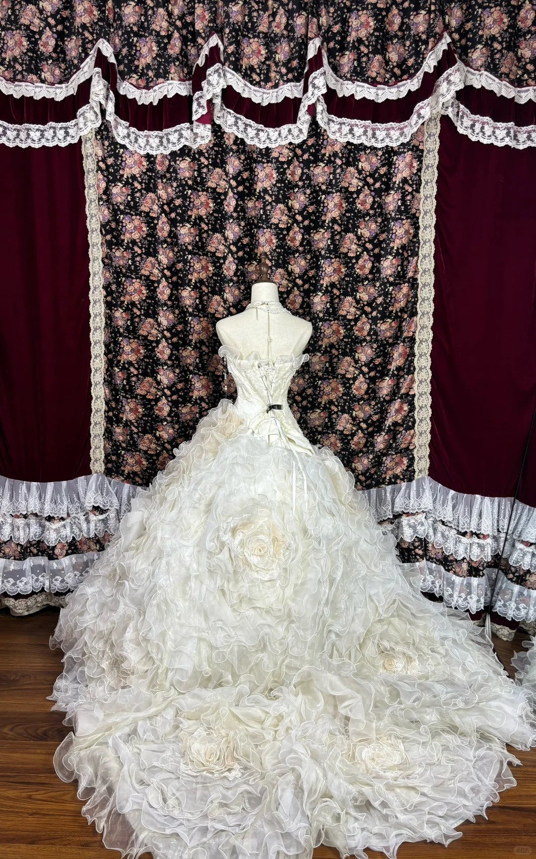 Ethereal Strapless A-Line Bridal Dresses Sequins Beaded Handmade Flowers Ruffled Wedding Dress AP2481