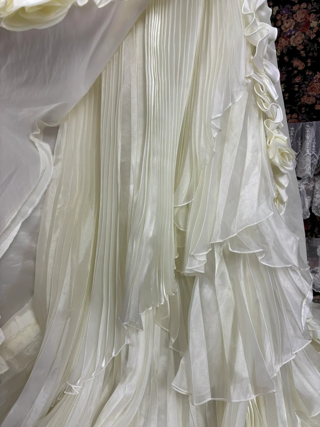 Unique A-Line Strapless Formal Dresses Handmade Flowers Beaded Ruffled Prom Dress AP2482