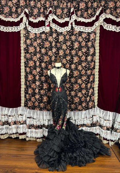 Dreamy Spaghetti Strap Black Evening Gowns Mermaid Sequins Beading Crystals Appliques Prom Dress AP2483