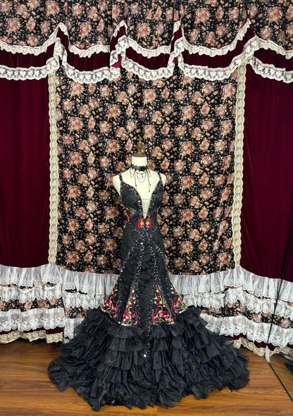 Dreamy Spaghetti Strap Black Evening Gowns Mermaid Sequins Beading Crystals Appliques Prom Dress AP2483