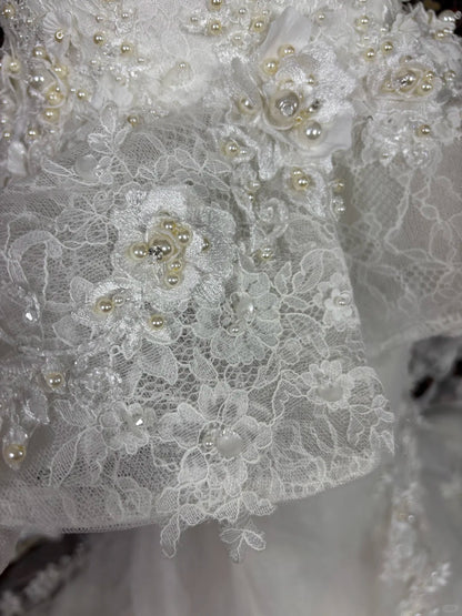 Graceful Strapless Mermaid Bridal Gowns Pearls Beading Appliques Lace Tulle Wedding Dress AP2484