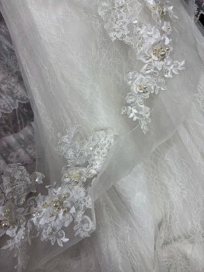 Graceful Strapless Mermaid Bridal Gowns Pearls Beading Appliques Lace Tulle Wedding Dress AP2484