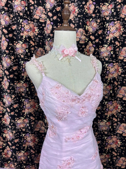 Romantic Spaghetti Strap Mermaid Evening Gowns Handmade Flowers Bow Sequins Appliques Prom Dress AP2485