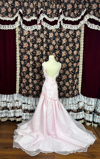 Romantic Spaghetti Strap Mermaid Evening Gowns Handmade Flowers Bow Sequins Appliques Prom Dress AP2485