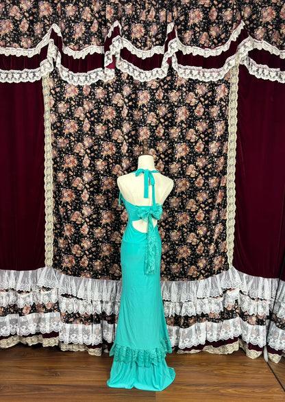 Glam Sheath Halter Neck Evening Gowns Lace Hi-Lo Hem Backless Ruched Prom Dress AP2489