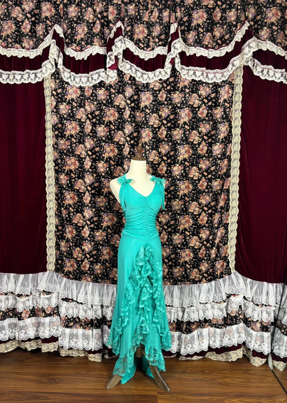 Glam Sheath Halter Neck Evening Gowns Lace Hi-Lo Hem Backless Ruched Prom Dress AP2489