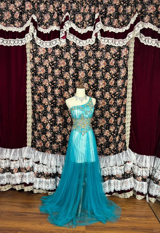 Vintage One Shoulder Sheath Formal Dresses Beading Sequins Rhinestone Tulle Prom Dress AP2490