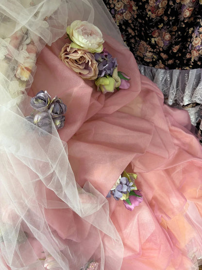 Floral Printed Strapless A-Line Formal Dresses Handmade Flowers Prom Dress AP2492