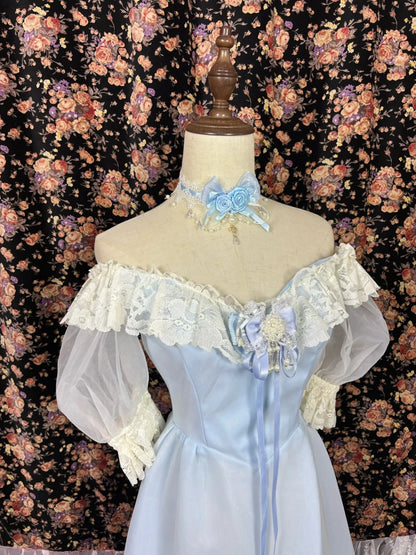 Dreamy Off-Shoulder A-Line Formal Dresses Beading Tulle Sleeve Bow Lace Prom Dress AP2495