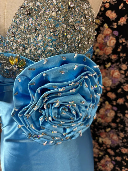 Charming Sheath Halter Neck Evening Gowns Sequins Beaded Handmade Flower Rhinestone Prom Dress AP2497