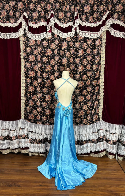 Charming Sheath Halter Neck Evening Gowns Sequins Beaded Handmade Flower Rhinestone Prom Dress AP2497