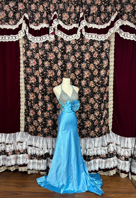 Charming Sheath Halter Neck Evening Gowns Sequins Beaded Handmade Flower Rhinestone Prom Dress AP2497