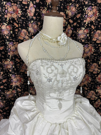 Gorgeous A-Line Strapless Bridal Dresses Sequins Beading Crystals Draped Wedding Dress AP2498