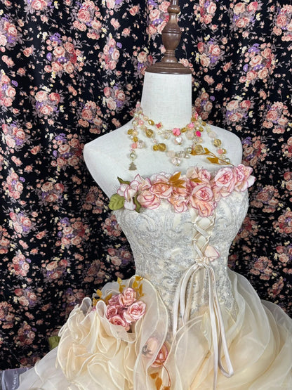 Glam Strapless A-Line Ruffled Evening Dresses Sequins Handmade Flower Prom Dress AP2502