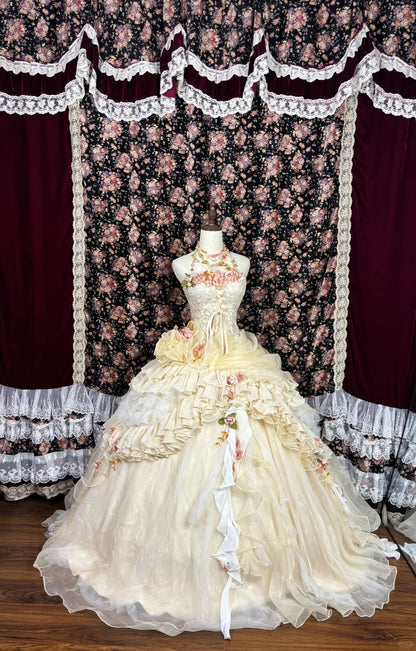 Glam Strapless A-Line Ruffled Evening Dresses Sequins Handmade Flower Prom Dress AP2502