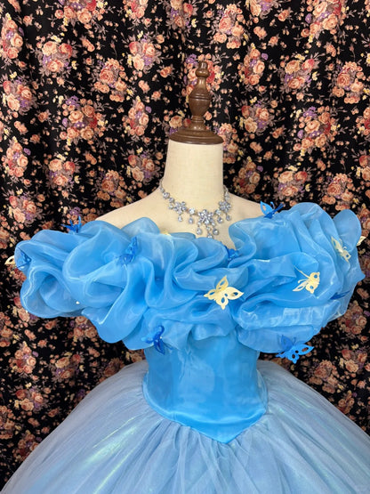 Stunning Off-Shoulder A-Line Ruffled Formal Dresses Butterflies Tulle Long Prom Dress AP2508