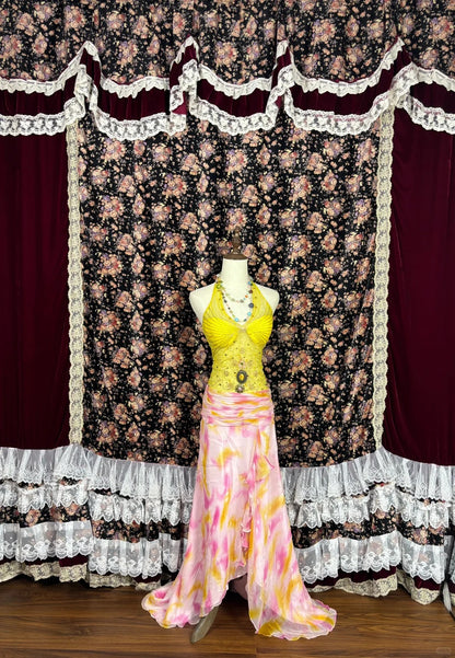 Graceful Sheath Halter Neck Evening Gowns Ruffled Slit Sequins Beaded Rhinestone Prom Dress AP2509