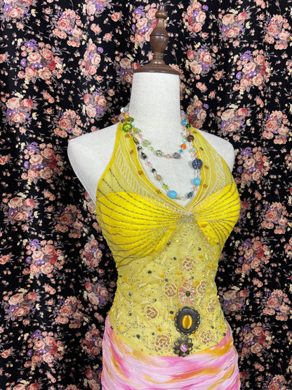 Graceful Sheath Halter Neck Evening Gowns Ruffled Slit Sequins Beaded Rhinestone Prom Dress AP2509