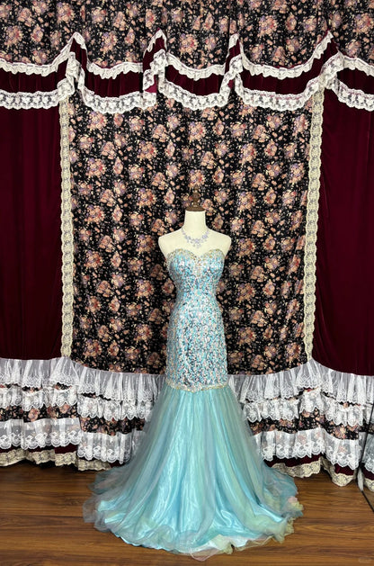 Unique Strapless Mermaid Formal Dresses Sequins Beaded Crystals Backless Prom Dress AP2514