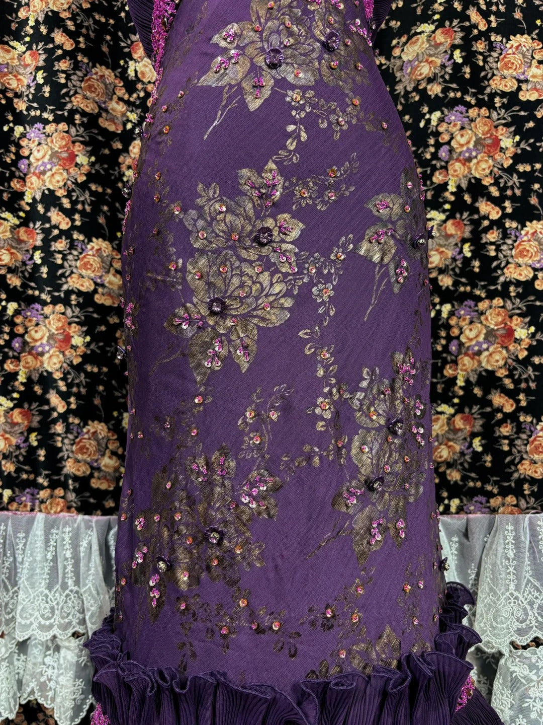 Fantastic Sheath Halter Neck Long Evening Gowns Backless Sequins Beading Floral Prom Dress AP2520